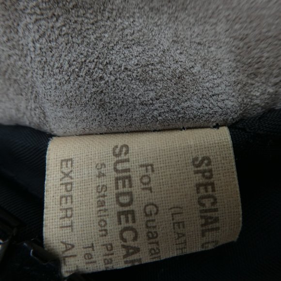 Vintage 70s Leather Hippie Coat Wide Fur Notched Collar Quilted Lining Belt M - Picture 9 of 9